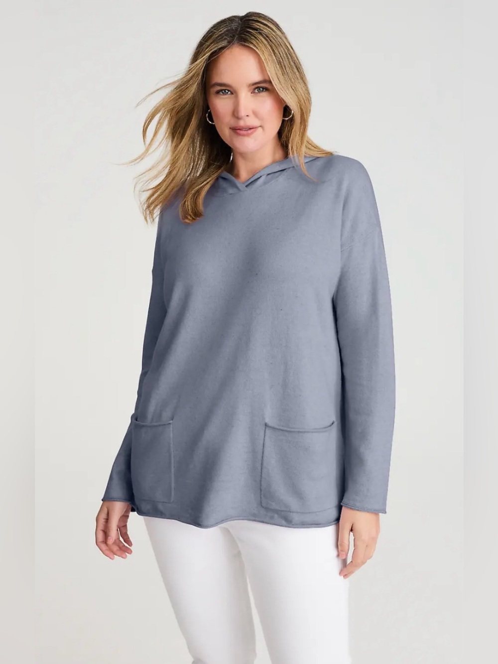 J Jill Patch-Pocket Hooded Sweater Large Tall